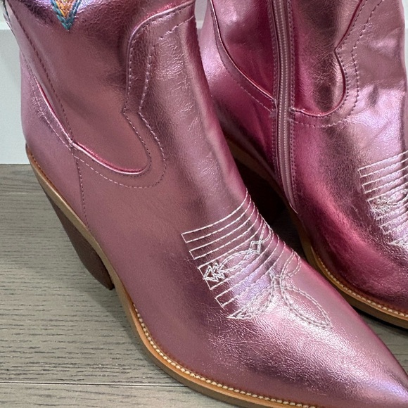Pink Metallic Western Knee High Cowgirl Boots with Embroidery Women Size‎ 7 & 9 - Picture 4 of 11